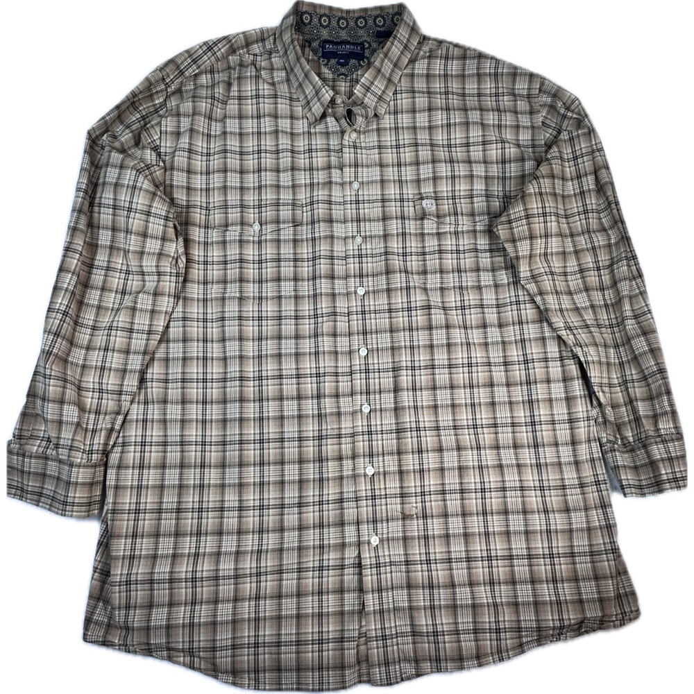 Panhandle Select Men's 4XL Plaid Western Shirt Stretch Cotton Long Sleeve Brown